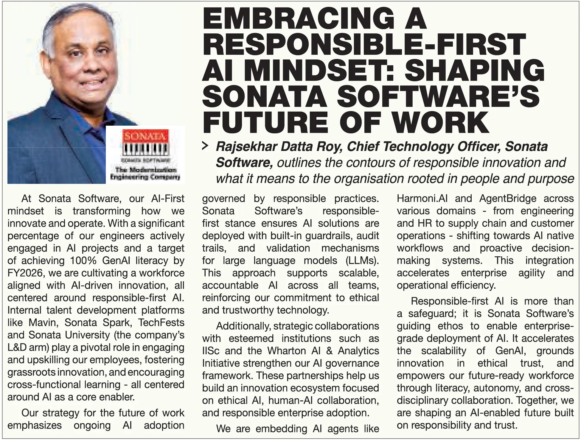 Embracing a responsible-first ai mindset: shaping sonata software’s future of work
